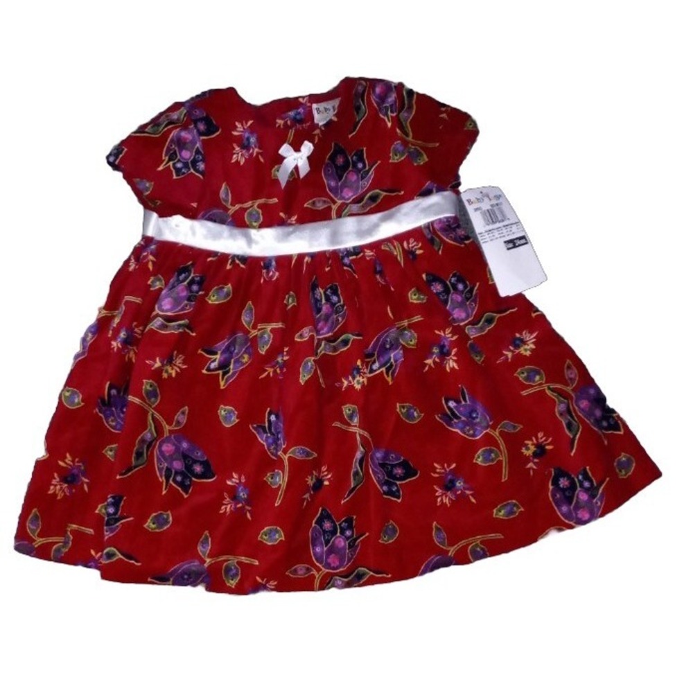 New Girls Red Velvet Floral Dress 24 Months Short Sleeve Empire Togs Holiday